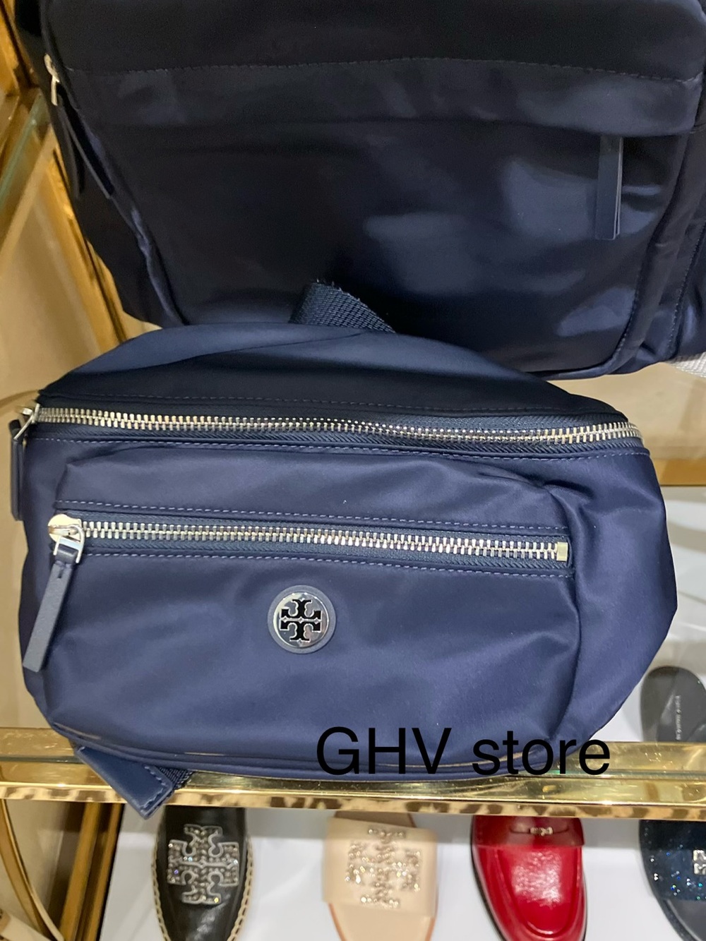 Tory Burch Navy Nylon Belt Bag with Gold-Tone Hardware